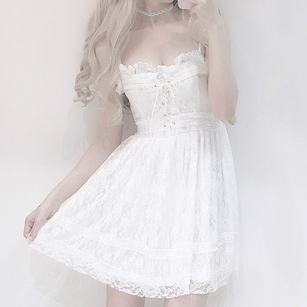 Lace Bow White Corset Dress