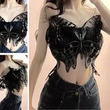 Embroidered Butterfly Black Lace Corset