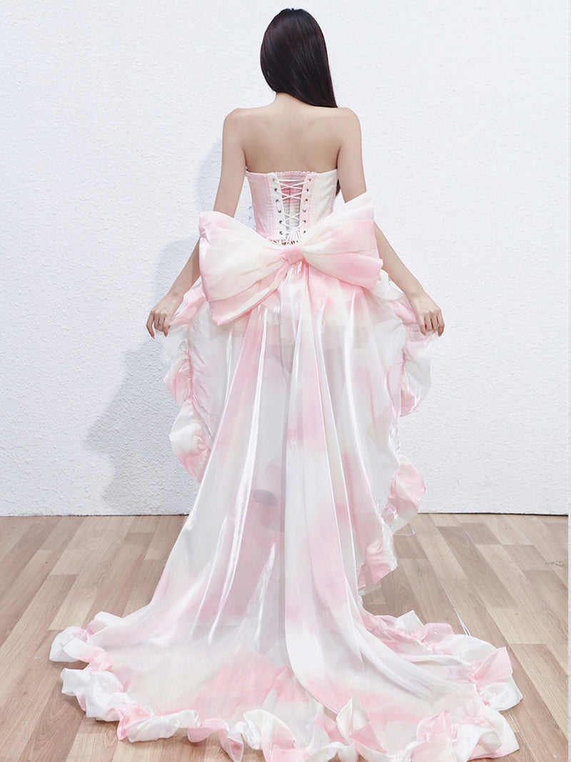 Princess Trailing Fluffy Pink Floral Dress