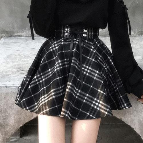 Black White Plaid Pleated Skirt SD00652 Skirt SYNDROME - Cute Kawaii Harajuku Street Fashion Store 
