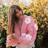 Floral Pink Knitted Loose Long-Sleeved Casual Cardigan cutiepeach 