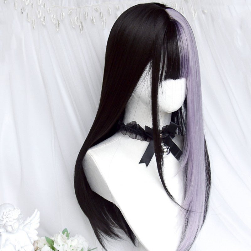 Purple Matching Long Black Wig