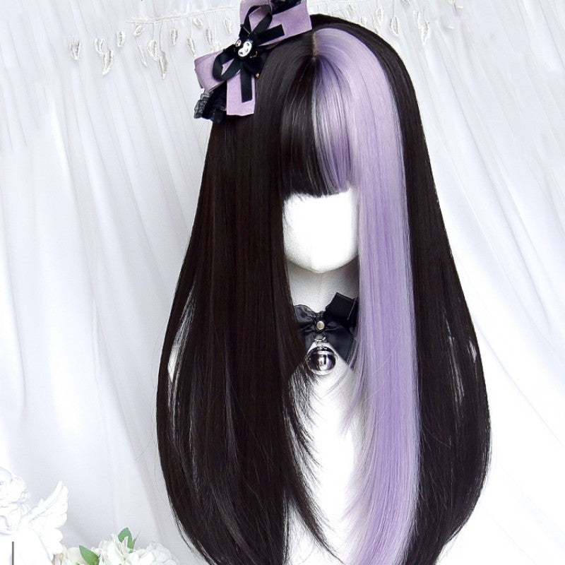 Purple Matching Long Black Wig