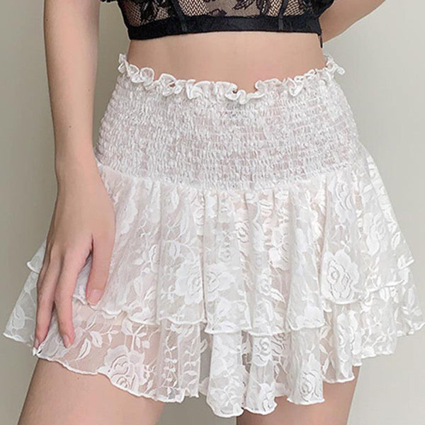 Lace White Ruffle Skirt