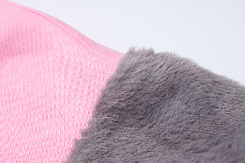 Pink Varsity Faux Fur Spliced Jacket