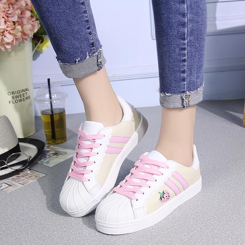 Pink&White Strawberry Shoes | KITTYDOTT