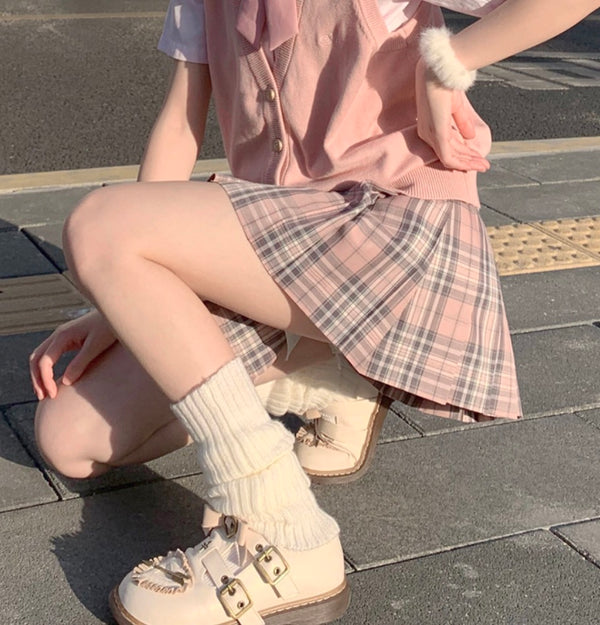 [Plus size] Soft JK Pink Plaid skirt