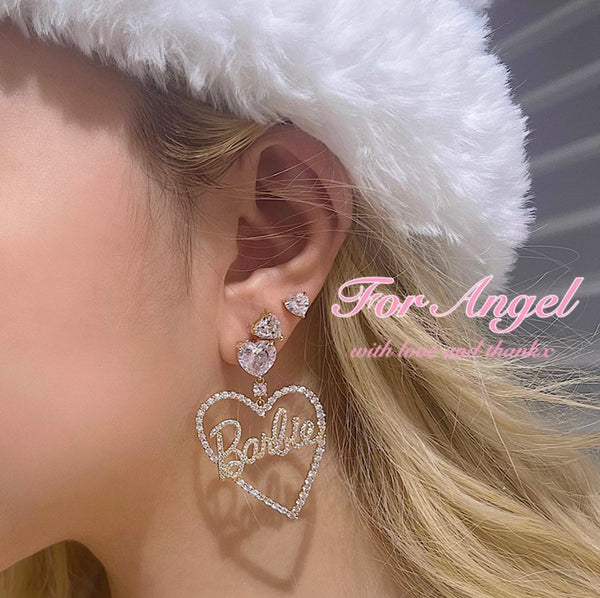 Y2K Barbie Heart Diamons Earrings