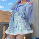 Blue Plaid Fur Princess Skirt skirt Kawaii Babe 