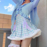 Blue Plaid Fur Princess Skirt skirt Kawaii Babe Blue S 