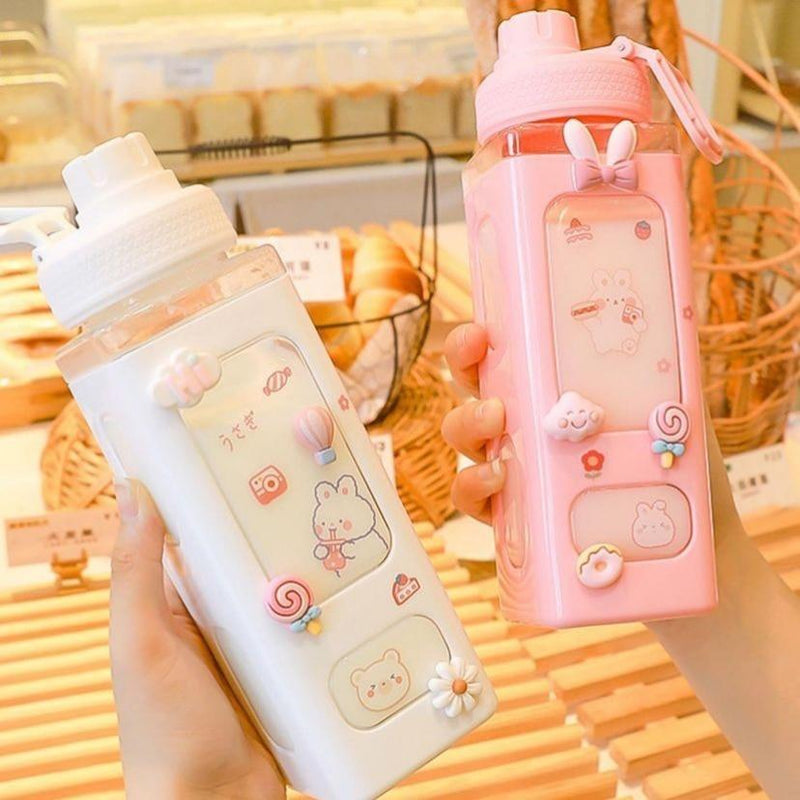 Candy Bun Water Bottles - 900ml / Pink Sticker Collage - bottles, drinking, drinkware, glass, glass bottle