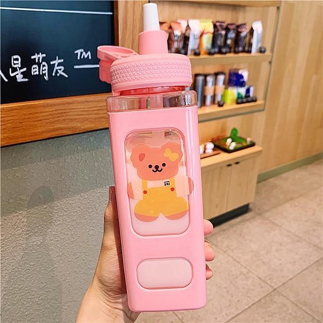 Candy Bun Water Bottles - 900ml / Pink Teddy - bottles, drinking, drinkware, glass, glass bottle