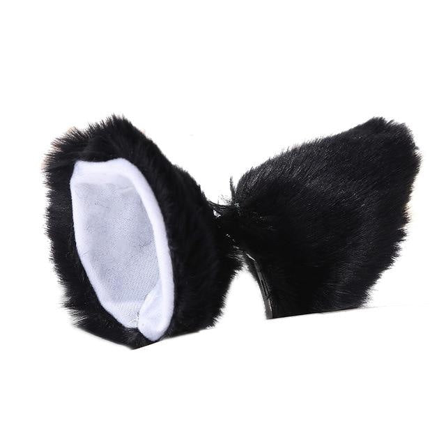 Black Furry Soft Neko Ears Clip In Cat Ears Fox Ears Petplay Kink Fetish Furries 