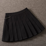 [Plus size] Punk Chain Black Pleated School Skirt