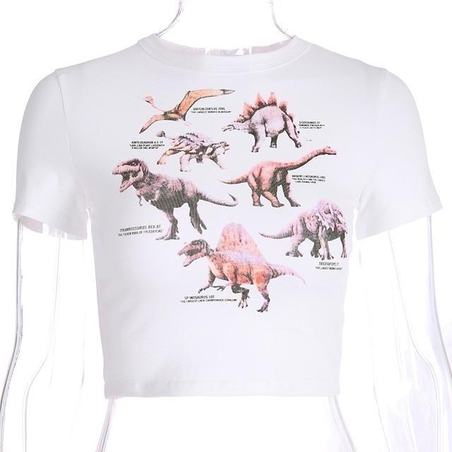 White Dinosaur Diagram Infographic Crop Top Belly Shirt T-Shirt 