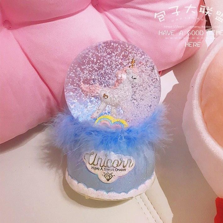 Kawaii Unicorn Music Box Carousel Snowglobe Fairy Kei Cute  Fur