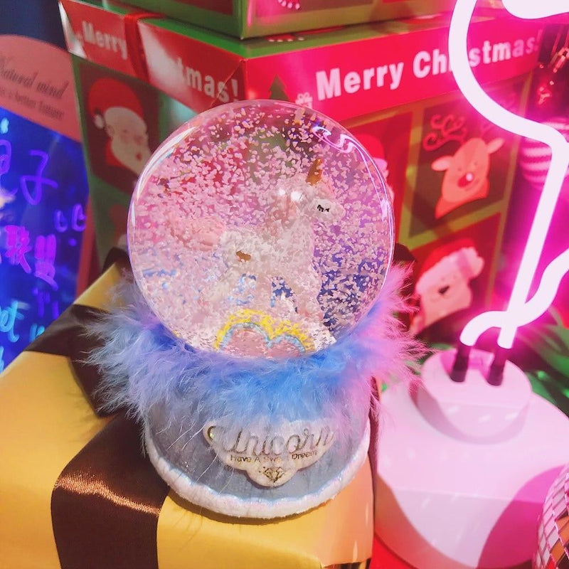 Kawaii Unicorn Music Box Carousel Snowglobe Fairy Kei Cute  Fur