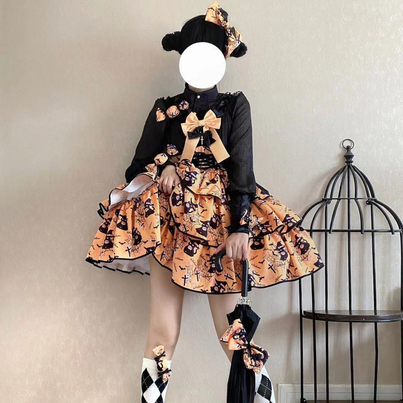 Haunted Lolita Dress - Orange / S - halloween, halloween costume, costumes, dress, lolita
