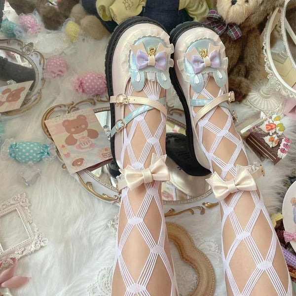 Holographic Bunny Lolita Flats - Beige / 12 - bear ears, shoes, bunny cotton candy