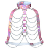 Pink Holographic Chain Body Chest Harness Gothic Shiny