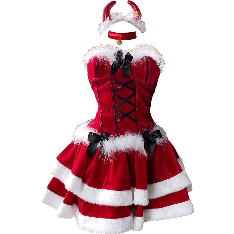 Lace Up Santa Dress + Costume - christmas holiday, festive dress, fur holiday dress