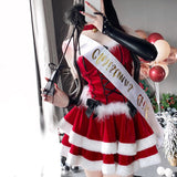 Lace Up Santa Dress + Costume - christmas holiday, festive dress, fur holiday dress
