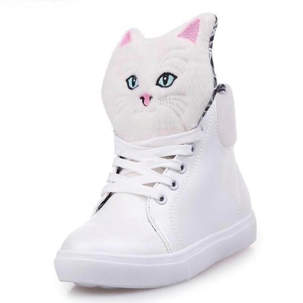 fuzzy furry cat hi top sneakers shoes flat heel lace up soft kawaii kitten Kawaii Babe