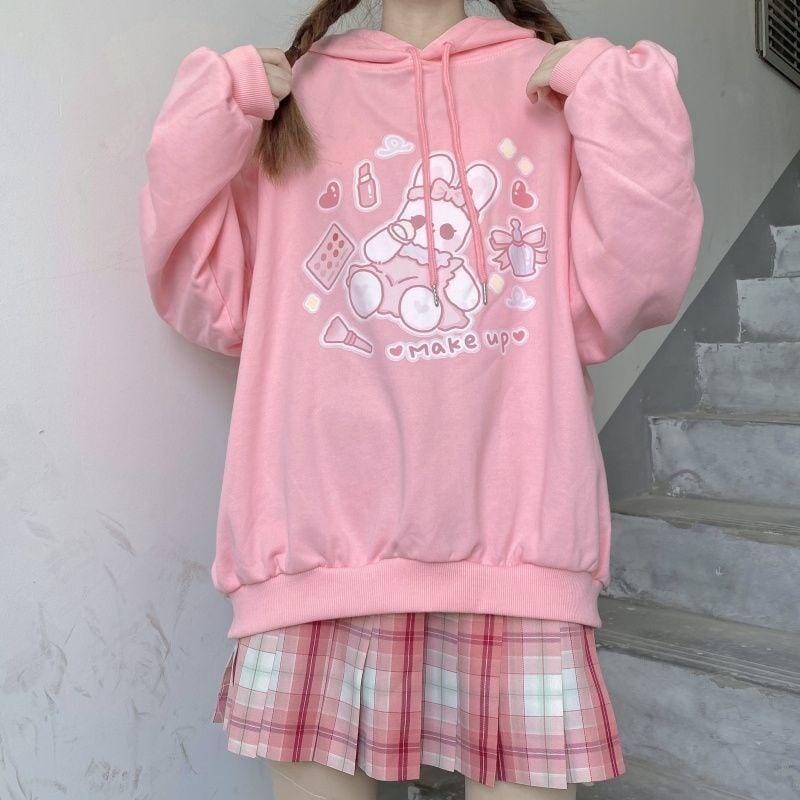 Make Up Bunny Hoodie (3 Colors) hoodie Kawaii Babe Pink S 