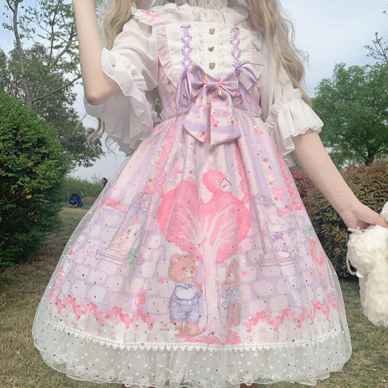 Neko Family Tree Lolita Dress - Purple / M - bear dress, bears, cats, girly, jsk