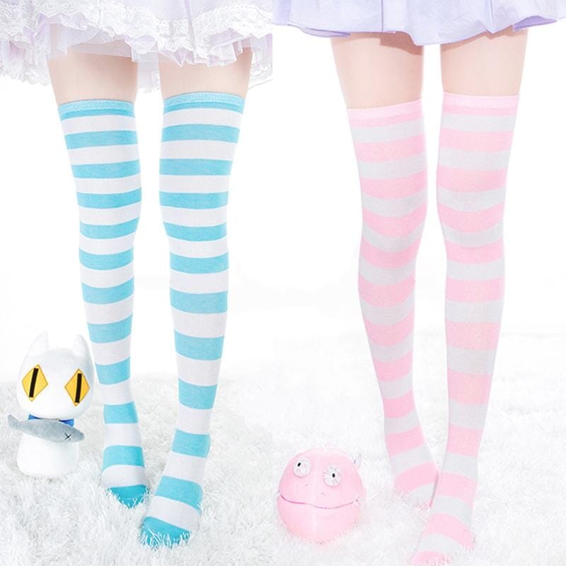 Pastel Striped Stockings Socks Kawaii Babe 