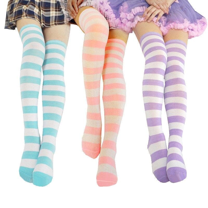 Pastel Striped Stockings Socks Kawaii Babe 