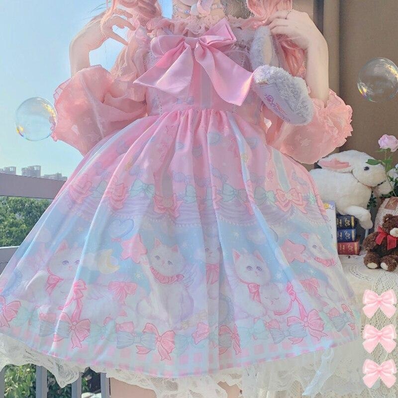 Pocket Kitten Lolita Dress - Pink - cat dress, dresses, chiffon, classic lolita, fairy kei
