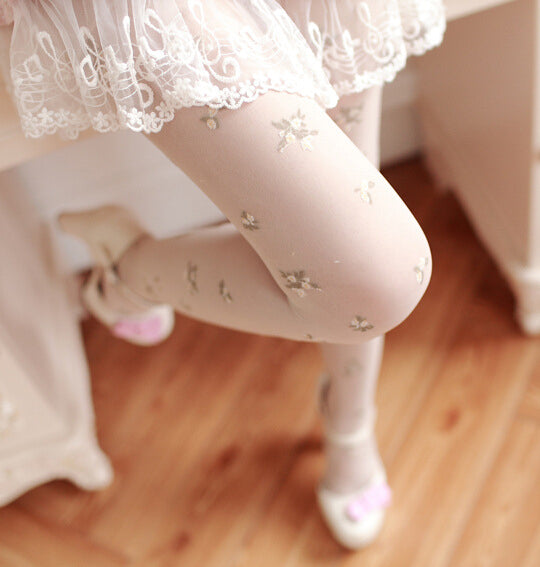 elegant floral rose bud tights nylons pantyhose royal elegance dainty lolita harajuku japan fashion by kawaii babe