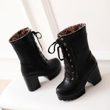Black Lace Up Chunky Lolita Boots Combat Ankle Booties BDSM Girly by Kawaii Babe