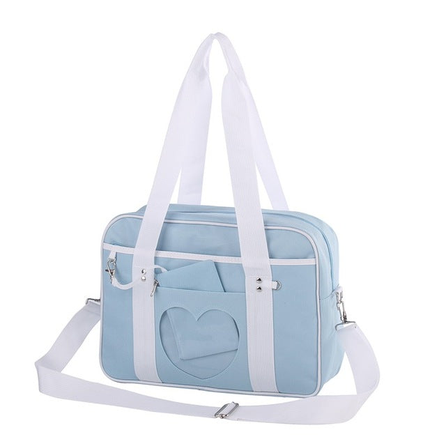 Pastel Blue Heart Handbag Duffle Messenger Bag Cute Harajuku Kawaii Fashion Fairy Kei