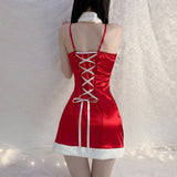 Satin Santa Slip Dress - dresses, festive, holiday, holidays, santa