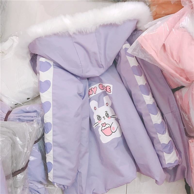 Pastel Purple Bunny Rabbit Cafe Winter Coat Windbreaker Jacket Fairy Kei Kawaii Fashion