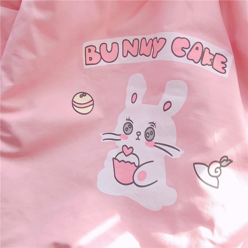 Pastel Pink Bunny Rabbit Cafe Winter Coat Windbreaker Jacket Fairy Kei Kawaii Fashion